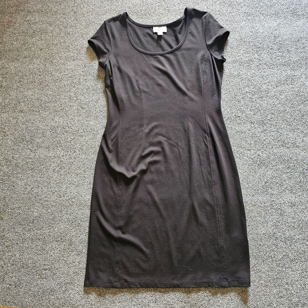 Talbots Dress Womens Medium Black Short Sleeve Fitted Stretchy Neutral Basic - Picture 1 of 9